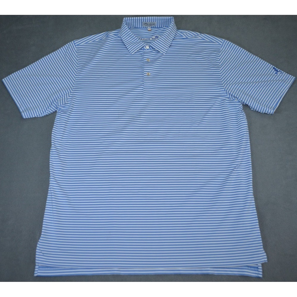 Peter Millar Summer Comfort Competition Stripe Stretch Polo XL Blue Emnroidered